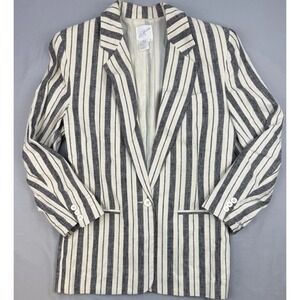Vintage First Options Linen Blazer Striped Neutral Coastal 10